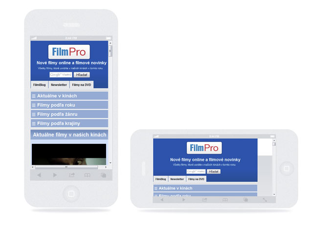 Responzívny design - mobilná verzia webstránky Filmpro.sk